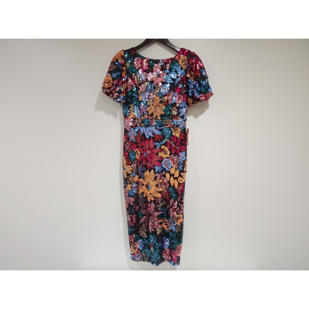 Ivy City Co Showstopper Sheath Dress Womens S Multicolor Floral Sequin Back Zip